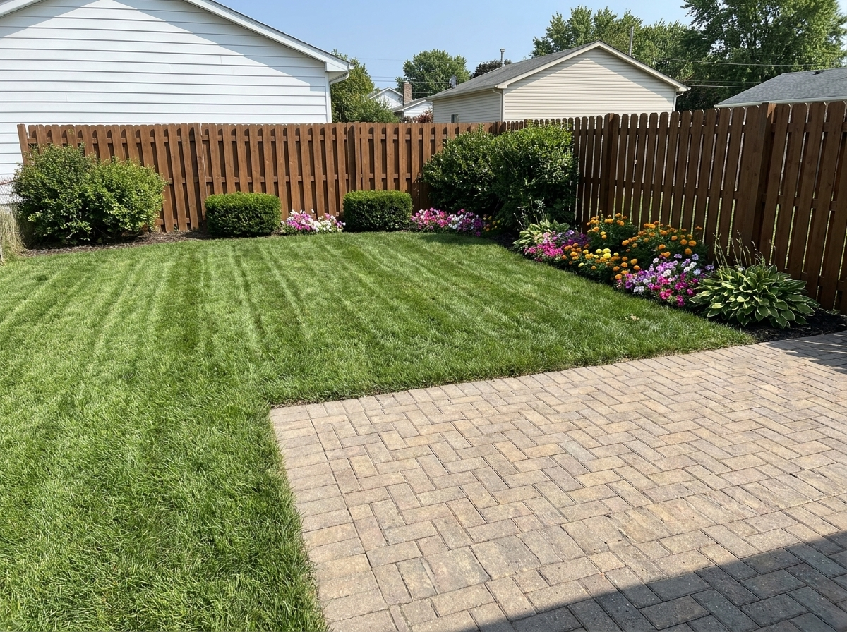Healthy irrigated lawn and garden
