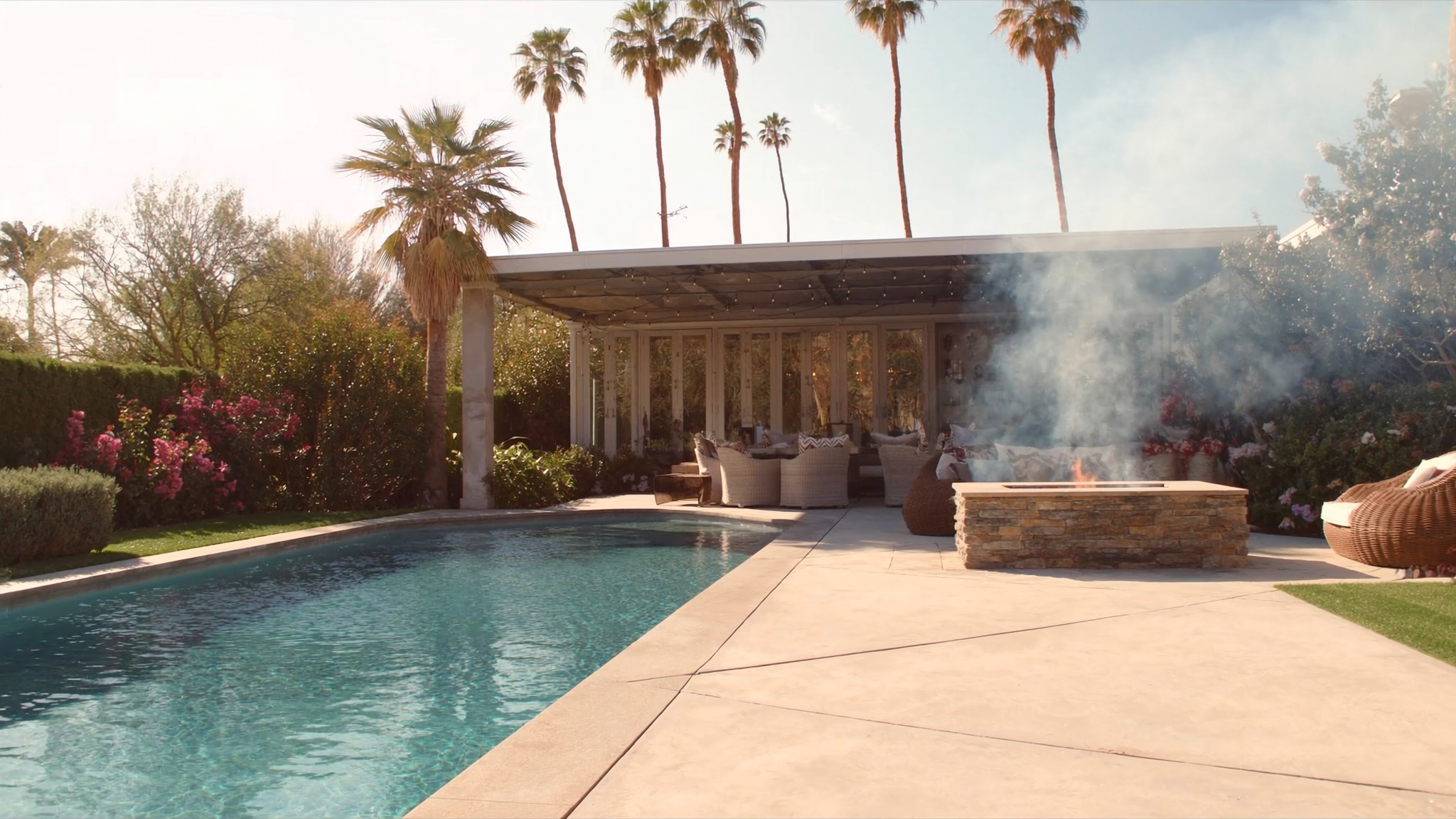 Luxury pool and fire pit outdoor living area